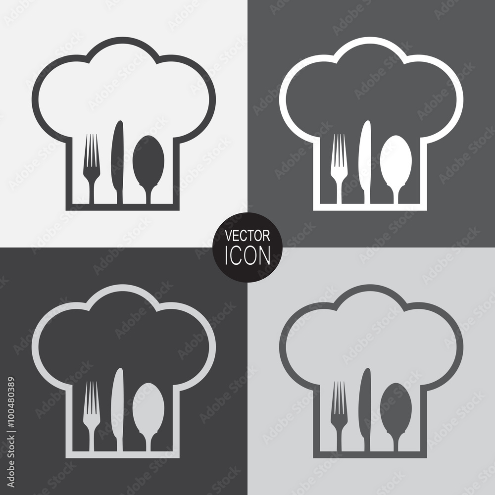 Chef hat with fork, spoon and knife inside. Chef hat with fork, spoon and knife inside.