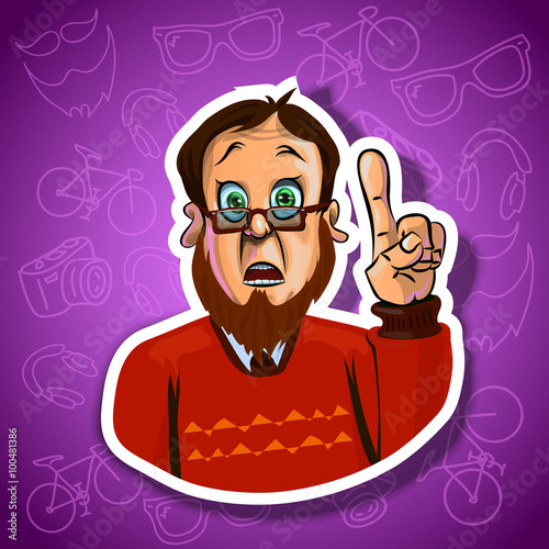 Vector image of astonished man with his index finger up
