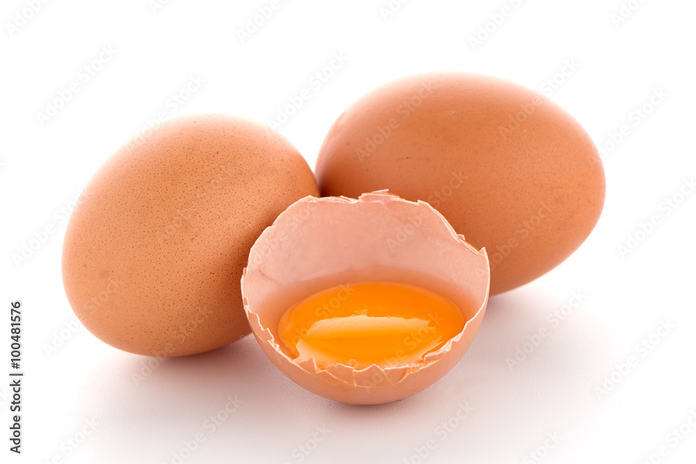 Raw eggs isolated on white