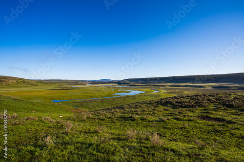 The Yellowstone River meanders through the beautiful Heyden Valley between Yellowstone Lake and the Upper Falls of the Yellowstone 