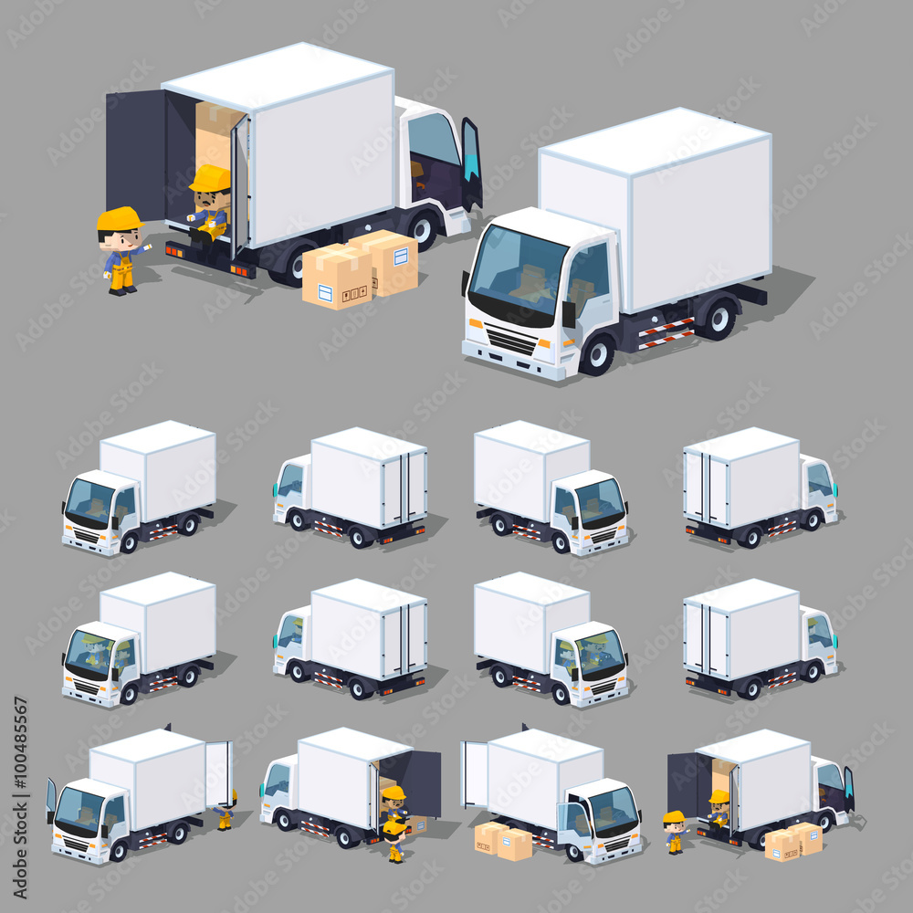 Naklejka premium Cube World. White truck