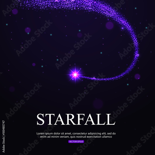 Shining falling star in the night sky.