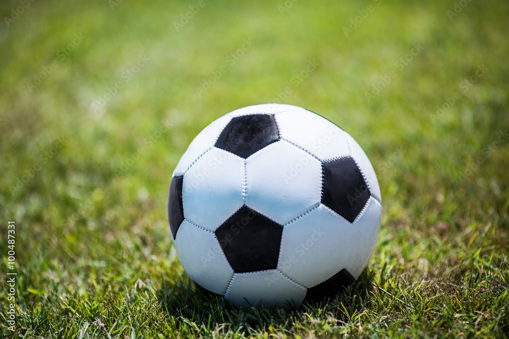 Traditional soccer ball on the lawn