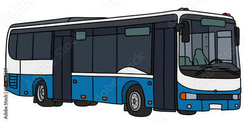 Blue and white city bus / Hand drawing, vector illustration