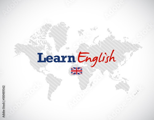learn english sign over a world map.