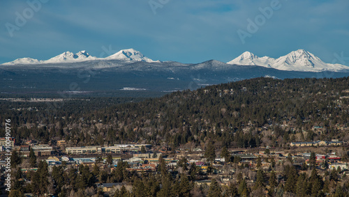 Skyline of Bend, OR and the snow-covered central Oregon Cascade Range  © Rex Wholster