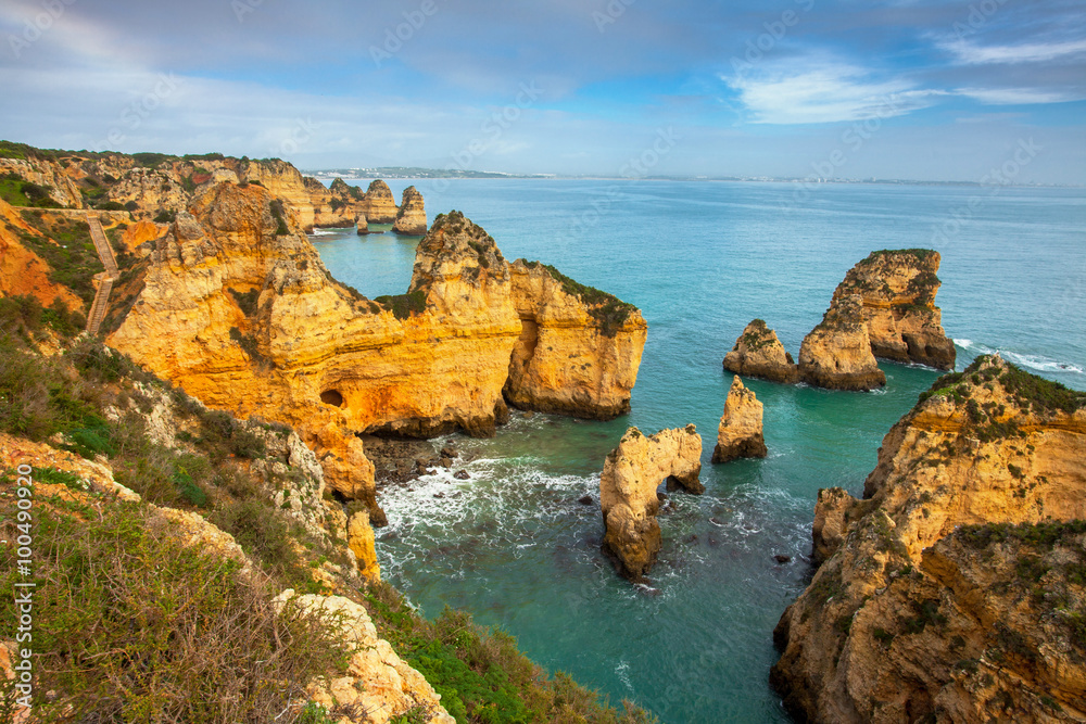Felsenküste Lagos Algarve Küste Portugal 