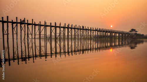 Silhouette of U Bein bridge at sunset