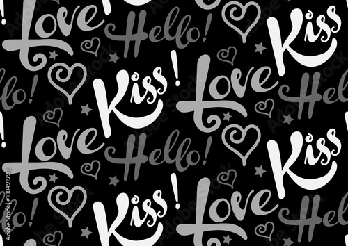 's Day. Romantic Abstract background, seamless pattern with word , kiss, hello. Good template for gift wrapping.