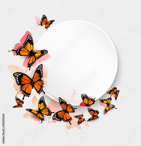 Beautiful butterfly background and gift card. Vector.