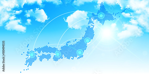 日本地図　空　通信　背景