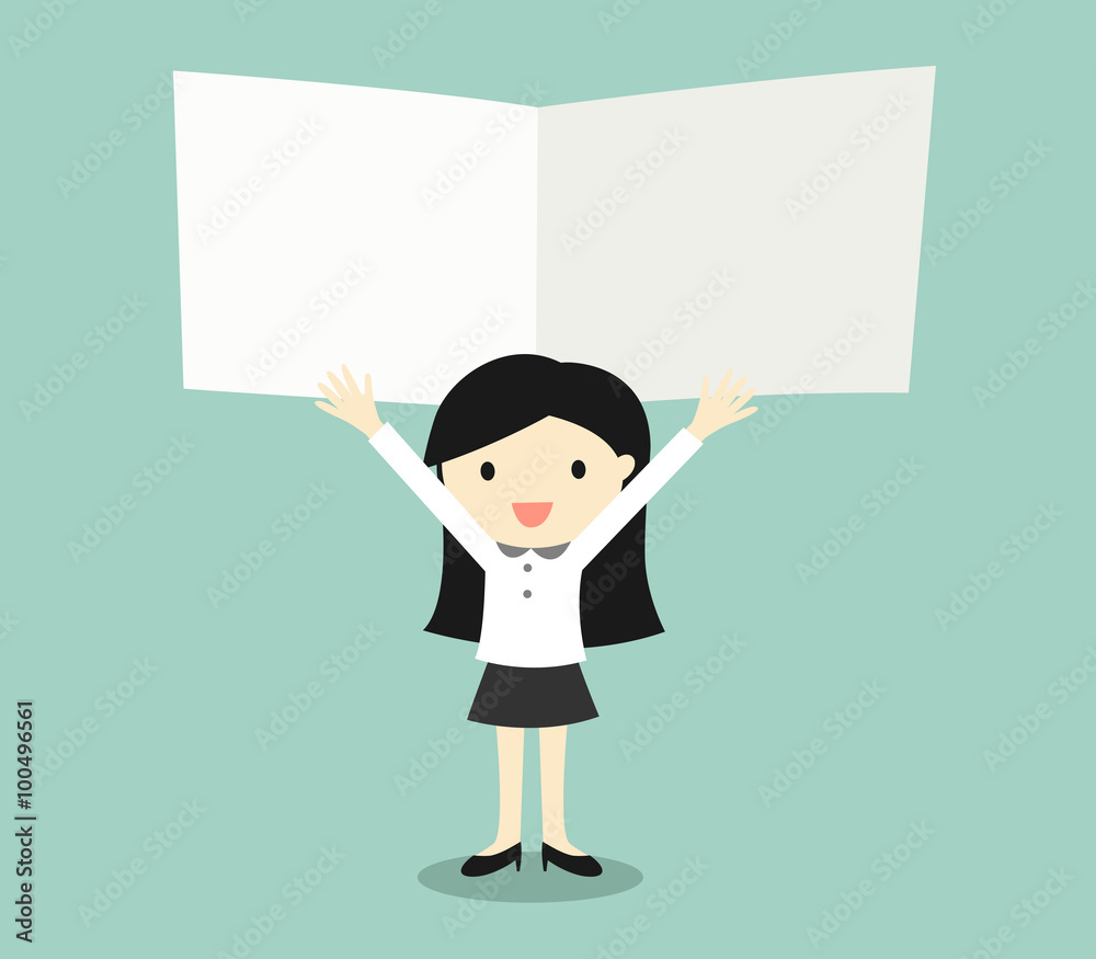 Business concept, Business women holding blank notes with green background. Vector illustration.