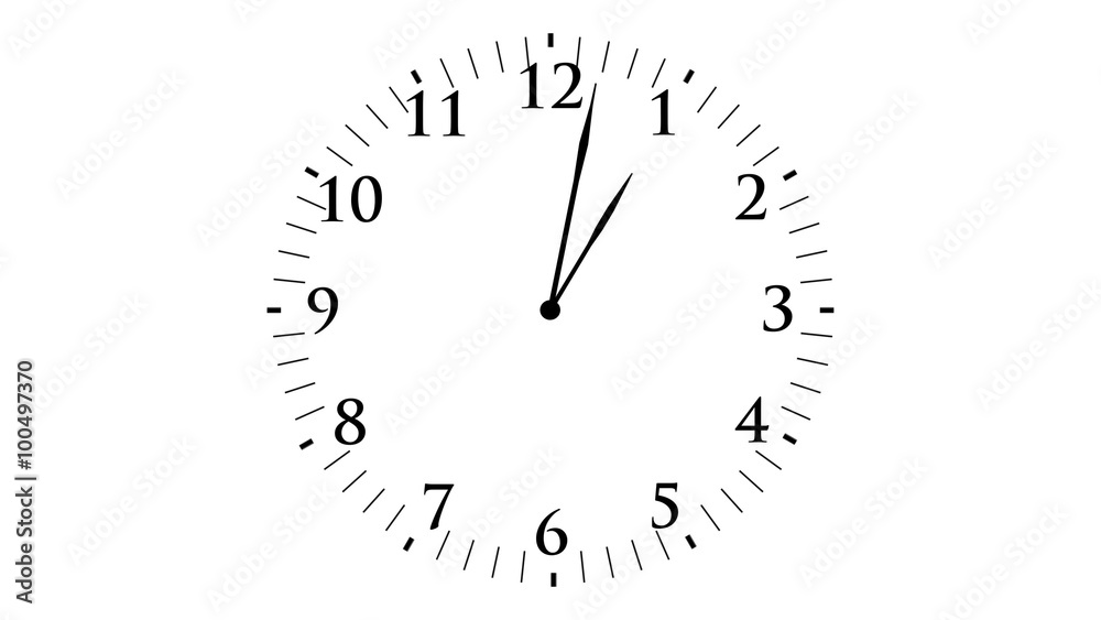Animation, clock time with seconds, white background, 4K Animation, clock time with seconds, white background, 4K