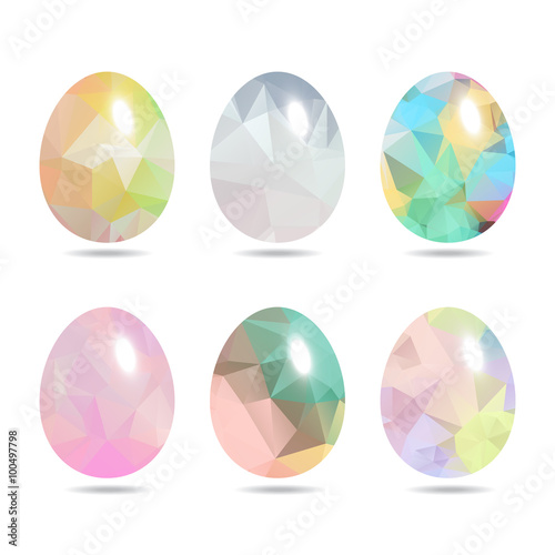 Easter eggs set low polygon in pastel color isolated on white b