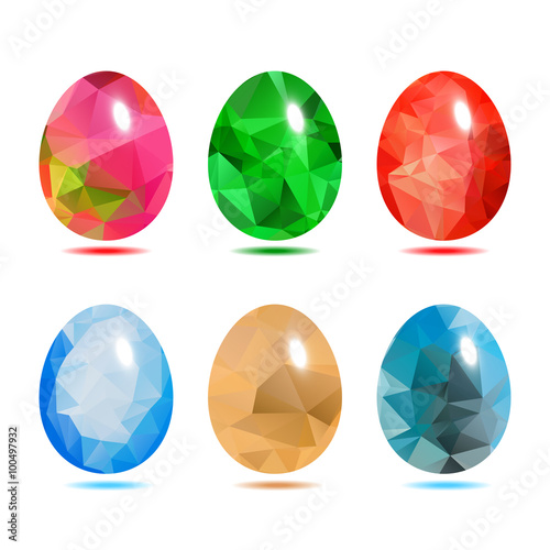 Easter eggs set low polygon in colorful color isolated on white