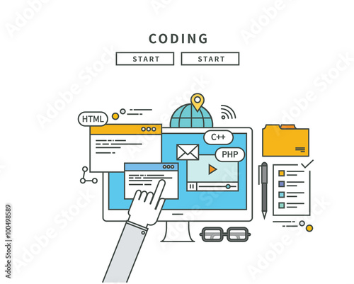 simple line flat design of coding, modern vector illustration