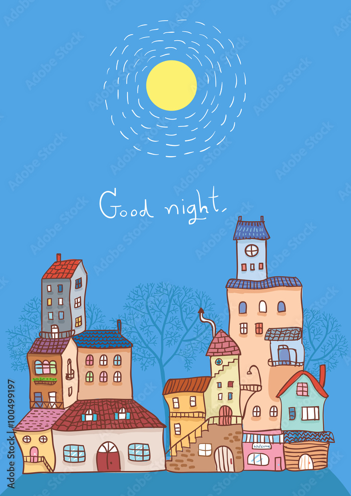 good night cityscape vector illustration