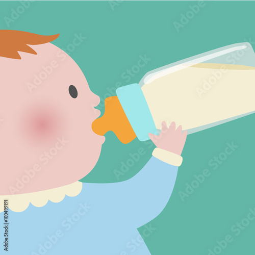 Baby drinking milk from baby bottle