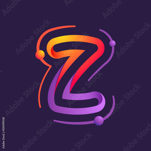 Z letter one line with atoms orbits colorful logo