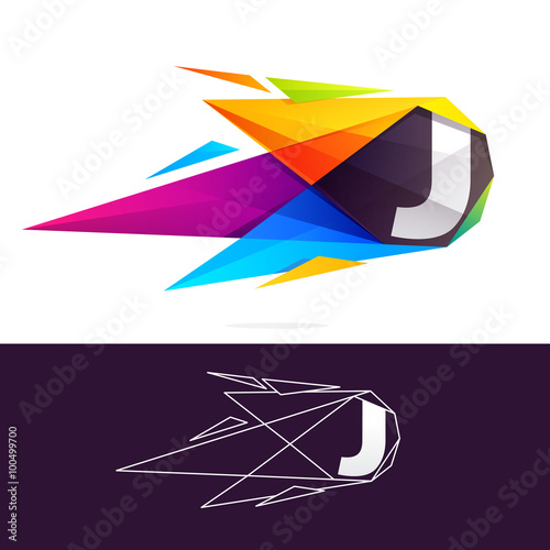 J letter logo with polygonal comet.