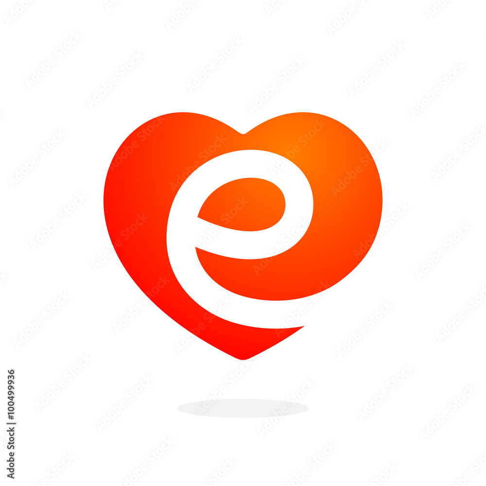 Fototapeta premium E letter inside heart for st. Valentine's day design.