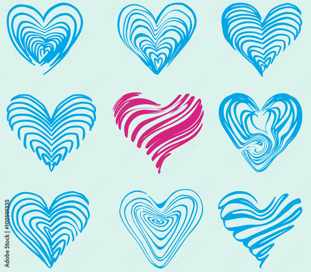 set of hand drawn hearts, vector set of hand drawn hearts, vector