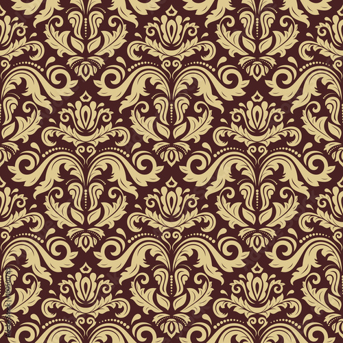 Damask seamless ornament. Traditional golden pattern. Classic oriental background
