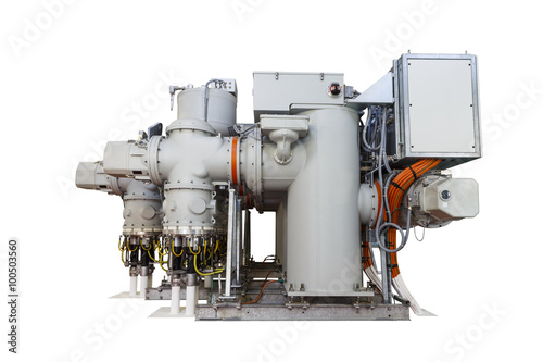 Isolated gas insulated switchgear (GIS) on white