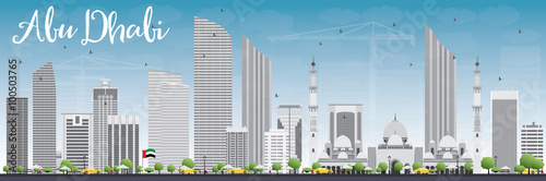 Abu Dhabi City Skyline with Gray Buildings and Blue Sky. Some elements have transparency mode different from normal.