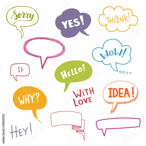 Color speech bubbles set with short messages