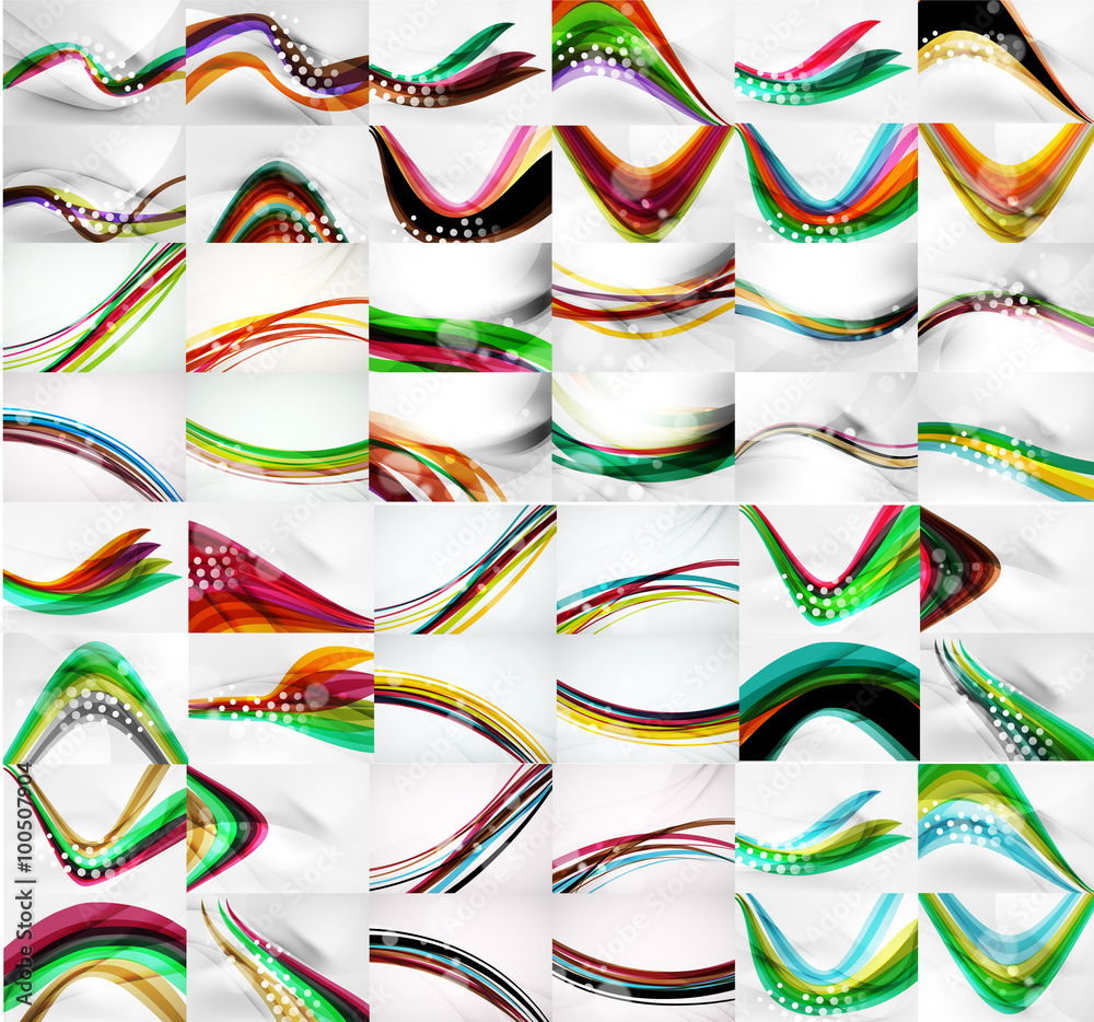 Fototapeta premium Set of blurred flowing waves backgrounds