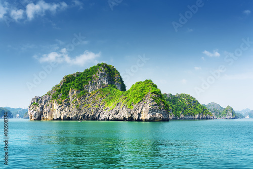 Scenic view of rocks-isles and azure water in the Ha Long Bay © efired
