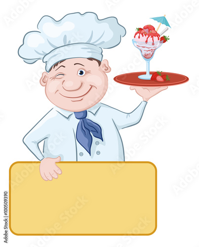 Chef with Ice Cream and Strawberries