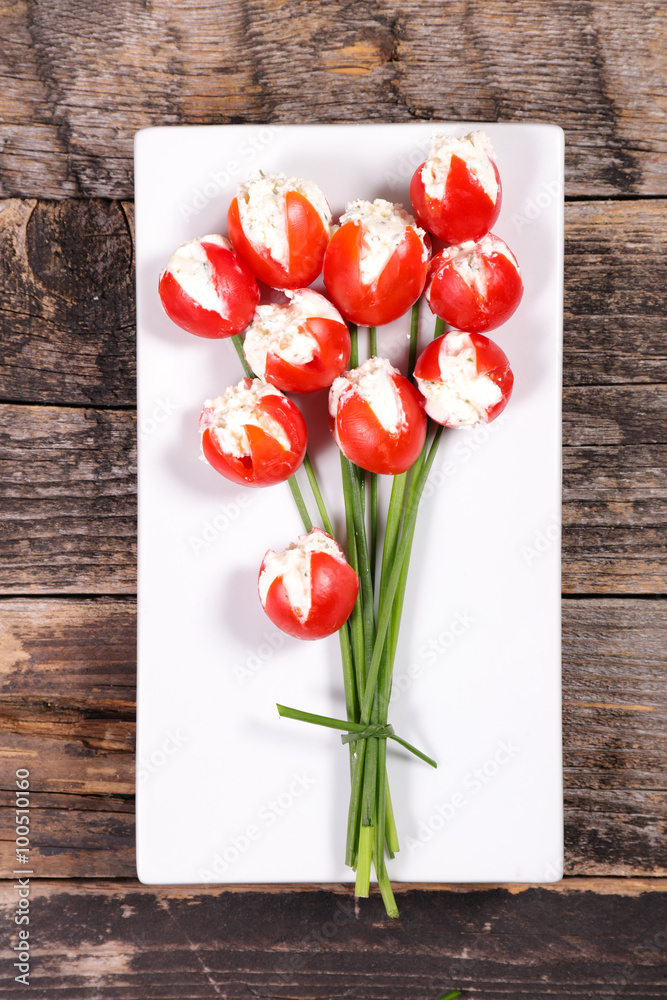 tulip creative with cherry tomato and cheese cream tulip creative with cherry tomato and cheese cream