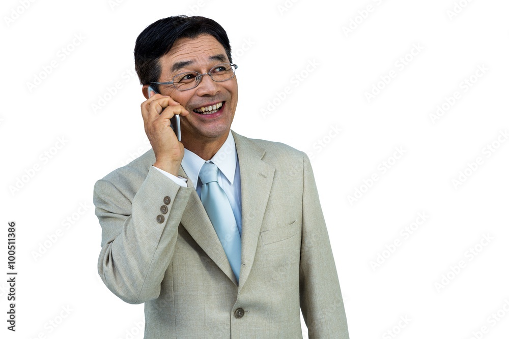 Smiling asian businessman phone calling Smiling asian businessman phone calling