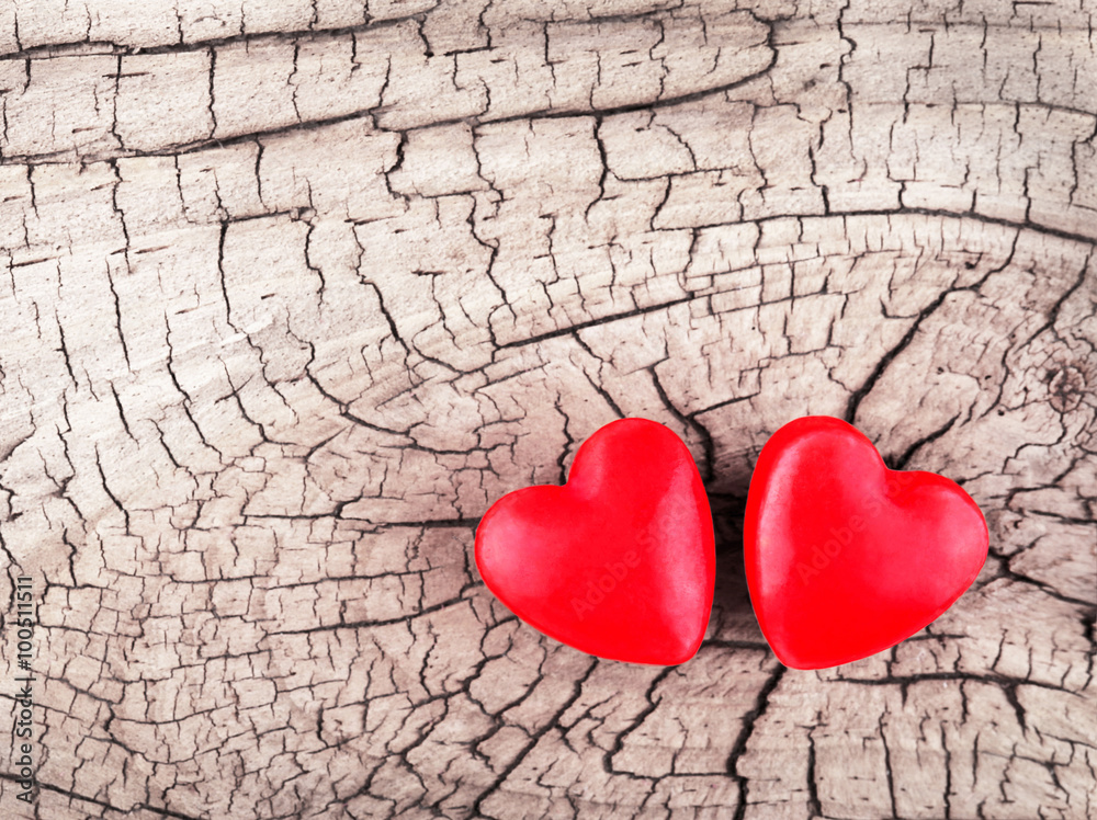 Valentines Day Card. Hearts on Wooden Texture Valentines Day Card. Hearts on Wooden Texture