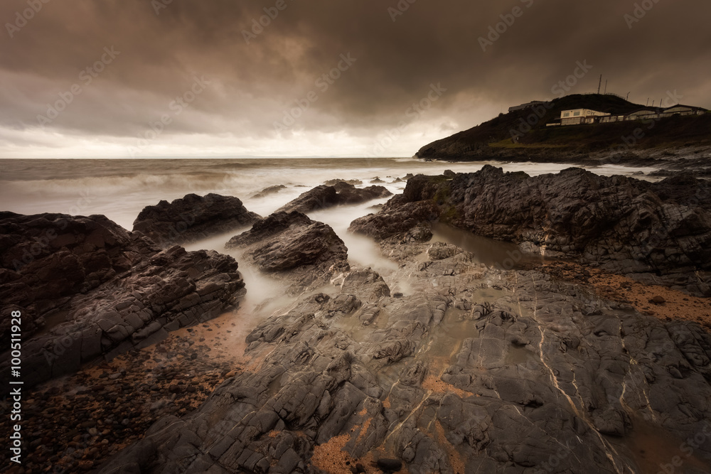 Obraz premium Stormy Bracelet Bay Blue Flag and Seaside Award winning Bracelet Bay beach is just around Mumbles' head on the Gower peninsula in South Wales. 