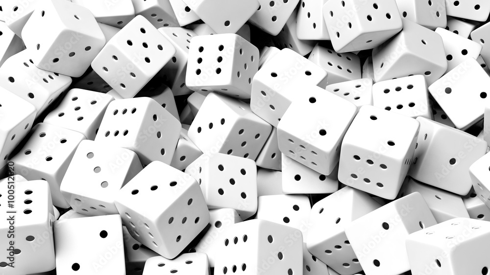 Abstract conceptual background with pile of random white dices, top view. Abstract conceptual background with pile of random white dices, top view.