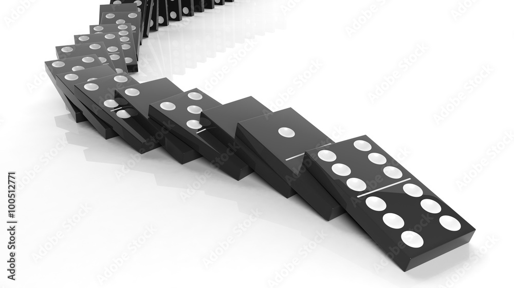 Black domino tiles falling in a row, isolated on white Black domino tiles falling in a row, isolated on white