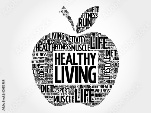 Healthy Living apple word cloud, health concept