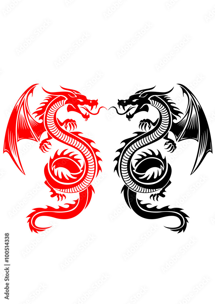 Naklejka premium Black and red tribal dragon tattoo vector illustration
