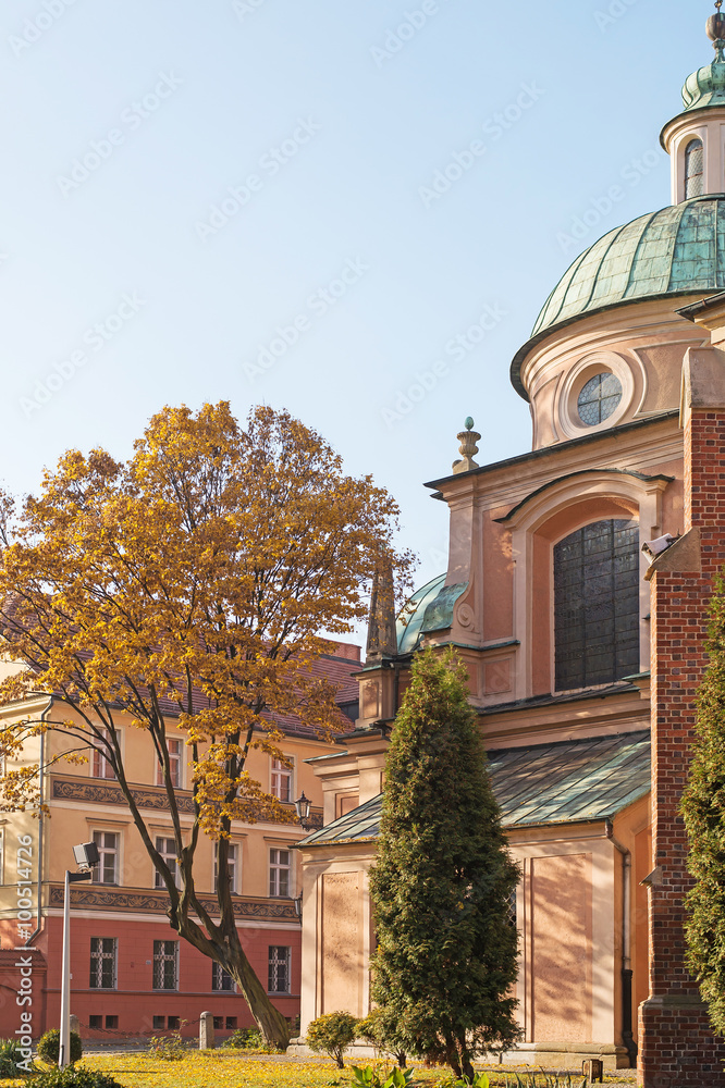 Wroclaw. Old Tumski island with Cathedral of St. John the Baptist. Autumn season