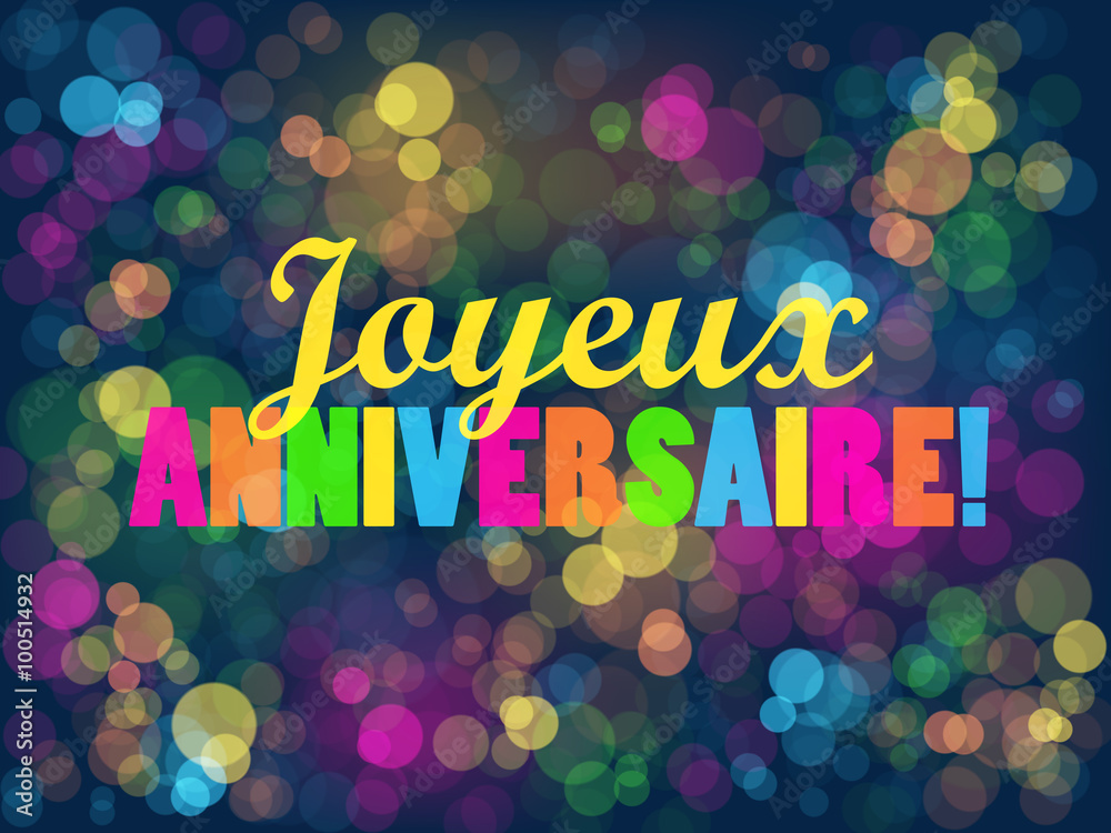 Carte JOYEUX ANNIVERSAIRE sur fond de lumières bokeh