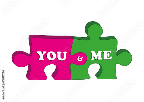 Puzzle „You & Me“ isoliert auf weißem Hintergrund