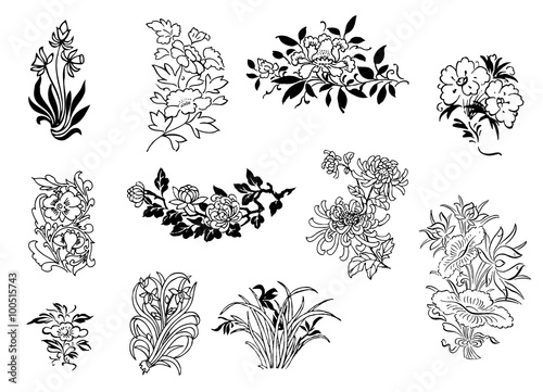 asian flower drawings
