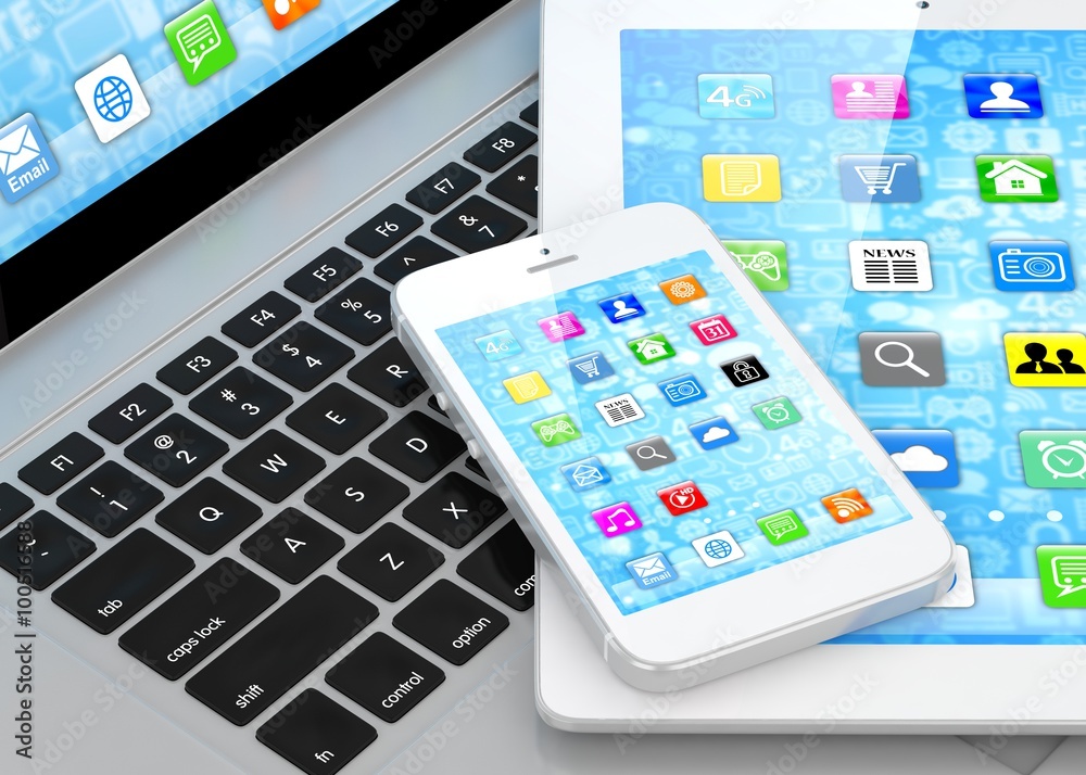 Laptop, phone and tablet pc.