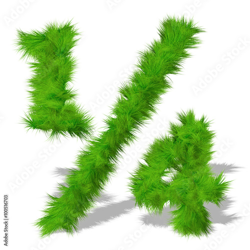 Conceptual green grass 3D font isoalted