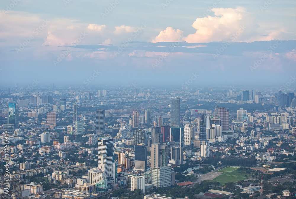 The sky above the city.Aerial view on Bangkok from Baiyoke Sky hotel