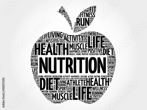 Nutrition apple word cloud, health concept