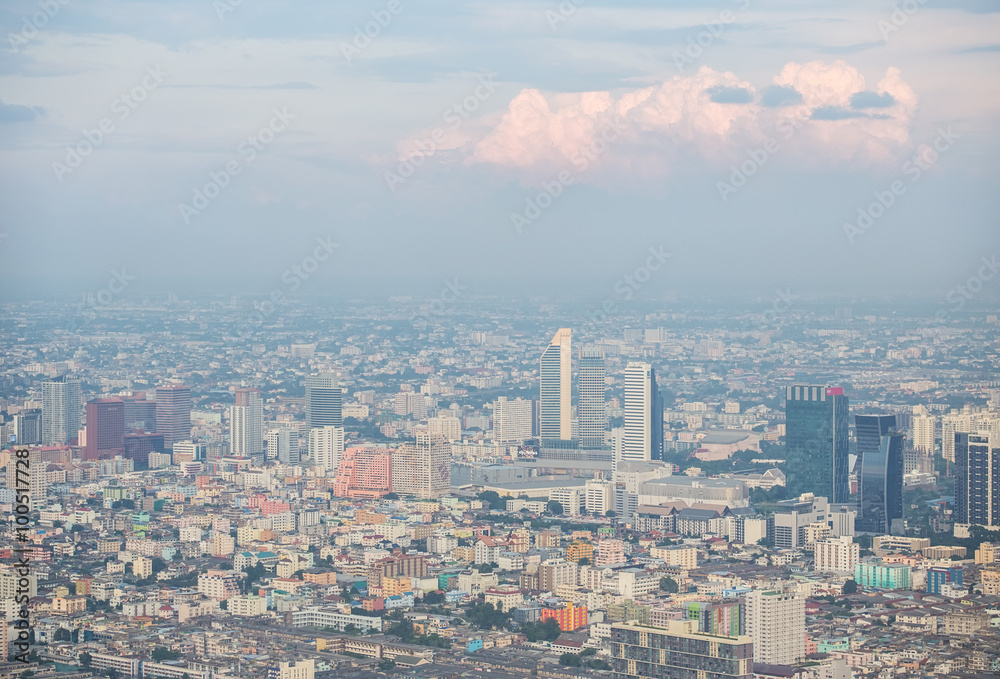 The sky above the city.Aerial view on Bangkok from Baiyoke Sky hotel